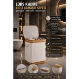 Lucky Clover Kadife Kirli Çamaşır Sepeti 100 Lt Katlanabilir Kapaklı Çamaşır ve Oyuncak Sepeti - Beyaz