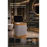 LUCKY CLOVER Kadife Kirli Çamaşır Sepeti 100 Lt Katlanabilir Kapaklı Çamaşır ve Oyuncak Sepeti