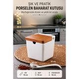 LUCKY CLOVER Porselen Tuz Saklama Kabı Kaşıklı Baharatlık 10x10x10 cm