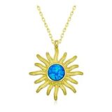 Lucky Gümüş Gold Mavi Opal Taşlı Güneş Kadın Kolye