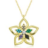Lucky Gümüş Gold Renkli Taşlı Çiçek Kadın Kolye