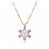 Lucky Gümüş Rose Lila Lotus Çiçeği Kolye