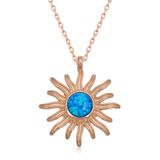 Lucky Gümüş Rose Mavi Opal Taşlı Güneş Kadın Kolye