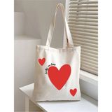 Lucky In Love Kanvas Rips Kalın Tote Bag Bez Çanta, Pinterest Çanta, Kitap Çantası - 10D-Krem
