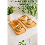 Lucky Love 2'Li Bambu Lüks Dikdörtgen Sunum Ve Servis Seti - Bambu Sunumluk - Yağdanlık Altlığı ( 25 x 14 cm )