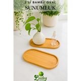 Lucky Love 2'Li Bambu Lüks Oval Sunumluk Yağdanlık Altlığı / 20 x 11 cm
