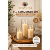 Lucky Love 3 'lü Cam Vazo Silindir Mumluk Seti, Dekoratif Üçlü Cam Mumluk Seti, Modern Cam Mumluk Takımı