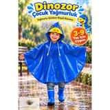 Lucky Love Dinozor Desenli Çocuk Yağmurluğu 3-9 Yaş Su Geçirmez Kapüşonlu Panço