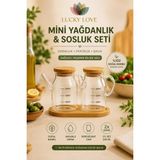 Lucky Love Mini Yağdanlık ve Sosluk Seti, Bambu Stantlı ve Vakumlu Bambu Kapaklı, 2'li 200 ml Salata Seti