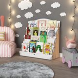 Lucky Montessori Ahşap Çocuk Odası 4 Raflı Kitaplık (Meşe - Beyaz)