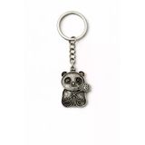 Lucky Panda Charm – Çiçek Detaylı Panda Figürlü Gümüş Renk Unisex Metal Anahtarlık