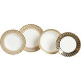 LuckyArt Isadora Gold Kenar Detaylı Klasik 12 Kişilik 67 Parça Bone China Porselen Yemek Takımı - Standart