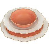 LuckyArt Laurance Krem & Turuncu New Bone China Porselen 6 Kişilik 24 Parça Yemek Takımı - Standart