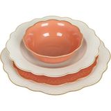 LuckyArt Laurance Krem&Yanık Turuncu Renkli New Bone China Yemek Takımı 24 Parça