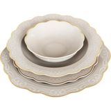 LuckyArt Laurance New Bone China Porselen Taş Rengi 6 Kişilik 24 Parça Yemek Takımı - Gri - Standart
