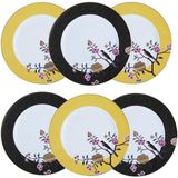 LuckyArt Lucky Art Lucile Siyah Sarı Kuş Desenli 6'lı Porselen Servis Tabağı Seti 28 cm LYWY 008