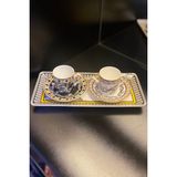 LuckyArt Margery Bone 2 Kişilik Sunum Tepsili Kahve Fincanı Seti - Beyaz - Siyah