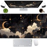 LuckyCow Siyah ve Altın Göksel Masa Matı XXL Genişletilmiş Oyun Mouse Pad Dikişli Kenarları ile Büyük Fare Altlığı, Dizüstü Bilgisayar Klavyesi Mouse Mat Çalışma Oyunu Ofis Ev Masa Dekoru için Masa Pedi 80 x