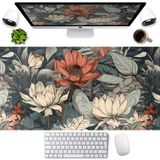 LuckyCow Vintage Çiçekli Masa Matı XXL Büyük Oyun Mouse Pad Genişletilmiş Masa Pedi, Tropikal Bitkiler Dizüstü Bilgisayar Klavyesi Fare Altlığı Dikişli Kenarları 80 x 40 cm, Bilgisayar Matı Mousepad Masa