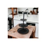 LUCKYHOMES Metal 3 Katlı Çerezlik, Kurabiyelik, Sunumluk Siyah 27X17