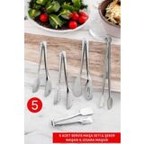 LUCKYHOMES Paslanmaz Çelik Lüx 5'lİ Maşa Servis Seti Pasta, Salata, Makarna, Izgara, Şekerlik Maşa Servis Seti