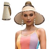 LUCSIS UV Koruma Hasır Güneş Şapkası Siperlik Plaj Şapkası Geniş Ağızlı Leopar Baskı Roll up Packable Kadınlar için, Bej/Leopar Kenar, M-XL