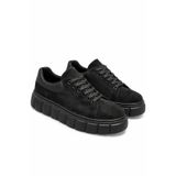 Lucy Shoes YG044 Erkek Yüksek Taban Bağcıklı Süet Spor Sneaker Ayakkabı SST - Siyah