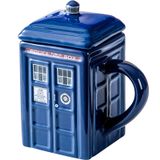 LUCYLANKER Doctor Who Tardis Polis Kılıfı Kapaklı Seramik Kupa, Kare Seramik Kahve Kupası, En Sevdiğiniz Kahve, Çay veya Diğer İçeceklerden 450 ml alır, Çocuklar Erkekler için Eğlenceli Yaratıcı