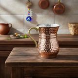 Ludıa Geleneksel El İşlemesi 300ml Bakır Kulplu Maşrapa Ayran Bardağı 7,5cmx10cm Bakır