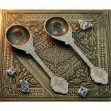 Ludia Osmanlı Temalı Otantik 2'li Set Gümüş Renk Dekoratif Metal Kaşık (10.5 Cm) - Gri