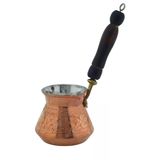 Ludıa Otantik El İşlemeli Ahşap Saplı 300 Ml Kalın Bakır Cezve (7,5Cmx9cm)