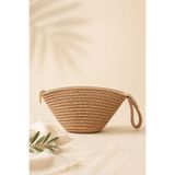 Ludira Bambu Hasır Yazlık Tress Handmade Clutch El Çantası Krem Fermuar