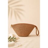 Ludira Bambu Hasır Yazlık Tress Handmade Clutch El Çantası Taba Fermuar