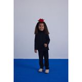 Luess Kız Çocuk Yumuşak Dokulu Balıkçı Yaka Bluz Tayt Takım - Siyah - 3 - 4 Yaş