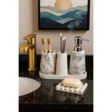 lufen deco 5 Parça Mermer Desenli Beton Banyo Seti Sıvı Sabunluk Diş Fırçalığı Katı Sabunluk Sunum Tepsisi