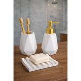 lufen deco Mermer Desenli 3’lü Banyo Seti Katı Sıvı Sabunluk Diş Fırçalık Beton Dekoratif Aksesuarları Lüks Set