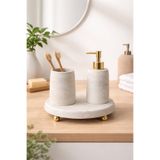 lufen deco Mermer Desenli Beton 3’lü Gold Ayaklı Banyo Wc Seti Sıvı Sabunluk Sunum Tepsisi Nişan Çeyiz