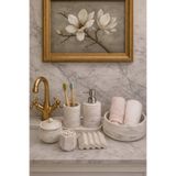 lufen deco Mermer Desenli Beton 7'li Banyo Wc Seti Sıvı Katı Sabunluk Havluluk Dekoratif Aksesuarları