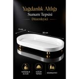 lufen deco Mermer Desenli Gold Ayaklı Yağdanlık Altlığı Sunum Tepsisi Düzenleyici 30x11 cm Dekoratif Mutfak Tezgah Organizeri
