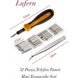 Lufern 32 Parça Telefon Tamir Mini Tornavida Seti Akıllı Telefon Tablet Saat Gözlük Dizüstü - Siyah - Sarı - 9,5 cm