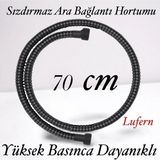 Lufern 70 cm Siyah Kısa Tepe Ara Duş Hortumu Spiral Robot Bağlantı Örgü Dayanıklı Kopmaz Patlamaz Sızdırmaz