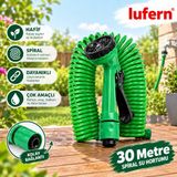 Lufern Çok Fonksiyonlu 30 Metre Su Hortumu Spiral Bahçe Sulama Araç Yıkama Teras Zemin Temizliği Dirençli