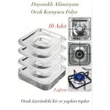 Lufern Dayanıklı 10 Adet Alüminyum Ocak Koruyucu Folyo Mutfak Yağ Kir Kolay Temizlik Isıya Dayanıklı - Gümüş