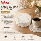 Lufern Dayanıklı Kağıt Bardak Altlığı Seti 50'li Paket Dantel Tasarımlı Kafe Restoran Çay Kahve Servis - 50 Adet
