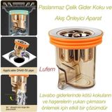 Lufern Paslanmaz Çelik Gider Koku ve Geri Akış Önleyici Aparat Hijyenik Kıl Saç Tüy Çıkma Mutfak Banyo - lf67