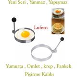 Lufern Paslanmaz Çelik Yuvarlak Omlet Kalıbı Krep Pankek Yeni Seri Yanmaz Yapışmaz Pratik Görsel Şık - Metalik Gri