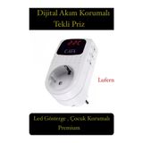 Lufern Premium Dijital Akım Korumalı Tekli Priz TV Bilgisayar Led Göstergeli Ekran Çocuk 4000 Watt Güvenli