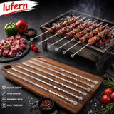 Lufern Yüksek Isıya Dayanıklı Burgulu Kuşbaşı Şişi Metal Kalın Kare Mangal Ateş Et Tavuk Sucuk 50 cm