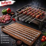 Lufern Yüksek Isıya Dayanıklı Burgulu Kuşbaşı Şişi Metal Kalın Kare Mangal Ateş Et Tavuk Sucuk 50 cm