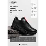 Lufian Erkek %100 Hakiki Deri Sneaker Siyah/Beyaz Günlük Spor Ayakkabı Ortopedik Rahat Casual Air Taban